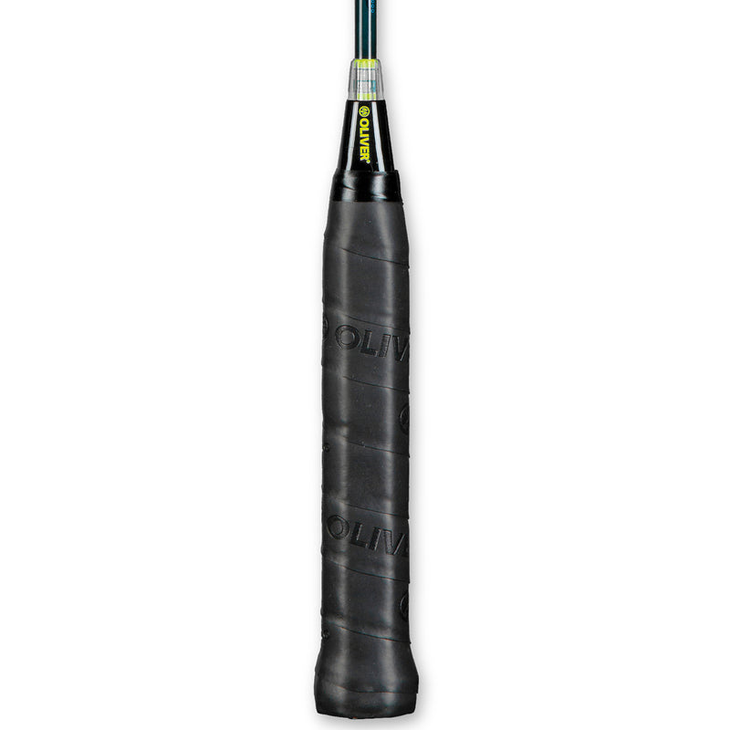Oliver Badmintonschläger Modell Centric 80, schwarzer Griff vor einem weißen Hintergrund
