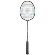 Oliver Badmintonschläger Modell Dual Tec Lite, schwarzer Schläger mit blauem Design und schwarzem Griff vor einem weißen Hintergrund