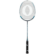 Oliver Badmintonschläger Modell Energetic K9, blau-grau-weißer Schläger mit schwarzem Griff vor einem weißen Hintergrund