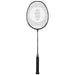 OLIVER Badmintonschläger Modell Entrex 80, silber-goldfarbener Badmintonschläger mit schwarzem Griffband vor einem weißen Hintergrund