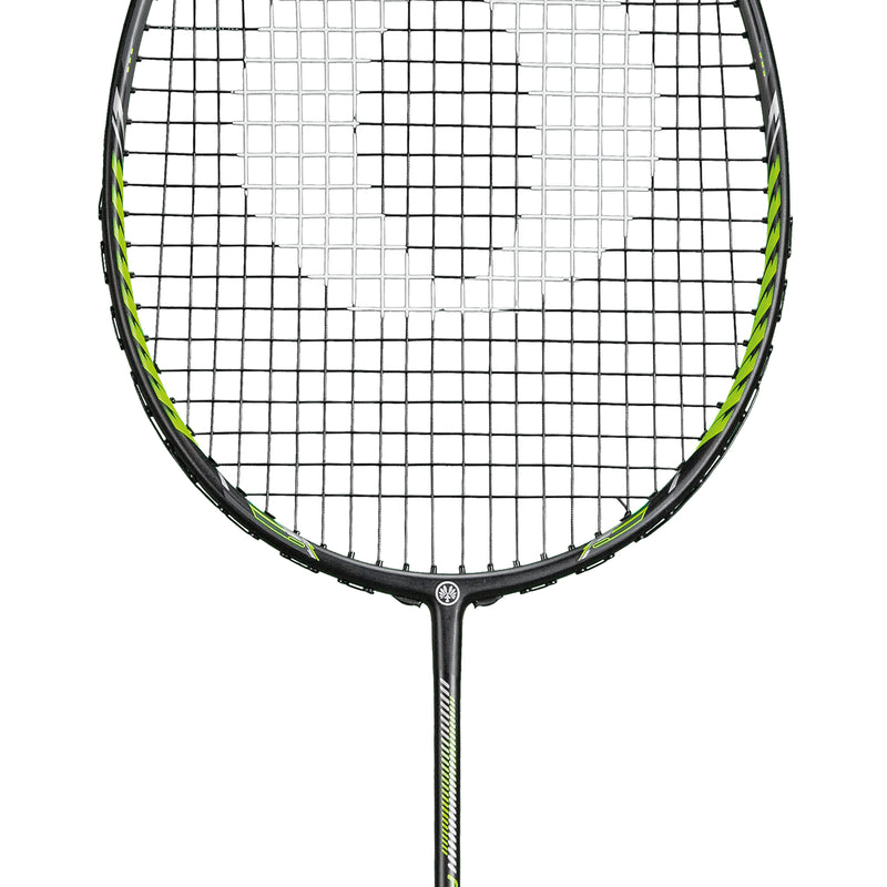 Oliver Badmintonschläger Modell Fetter Smash 6, schwarzer Schläger mit grünem Design vor einem weißen Hintergrund