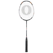 Oliver Badmintonschläger Modell Flexter PC, schwarzer Schläger mit silbernem und braunem Design und schwarzem Griff vor einem weißen Hintergrund