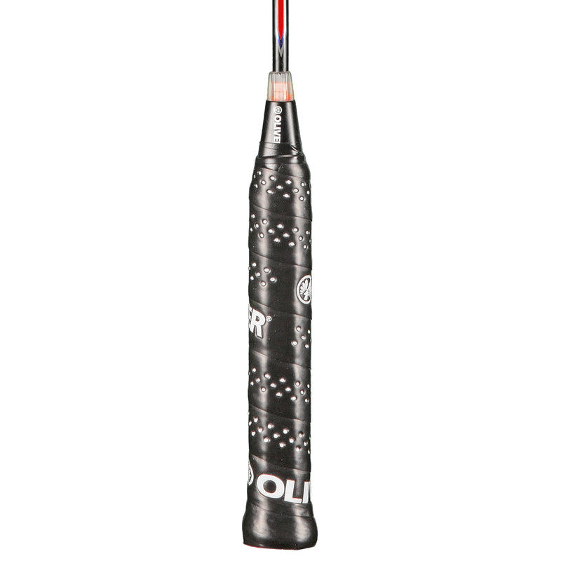 Oliver Badmintonschläger Modell Microtec 10, schwarzer Griff vor einem weißen Hintergrund
