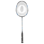 Oliver Badmintonschläger Modell Microtec 12, blau-schwarzer Schläger mit schwarzem Griff vor einem weißen Hintergrund
