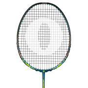 Oliver Badmintonschläger Modell Morph S10, blau-grüner Schläger vor einem weißen Hintergrund