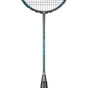 Oliver Badmintonschläger Modell Organic 6, schwarzer Schläger mit blauem Design und schwarzem Griff vor einem weißen Hintergrund#