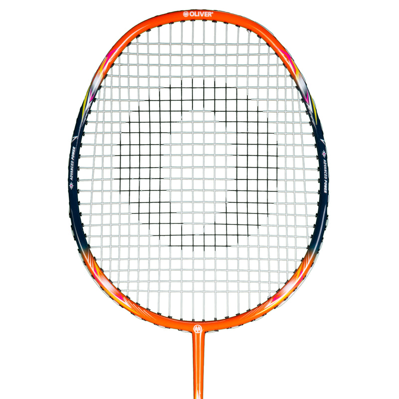 Oliver Badmintonschläger Set Fresh 30, orangener Schläger mit bunten Akzenten für Federball auf weißen Hintergrund