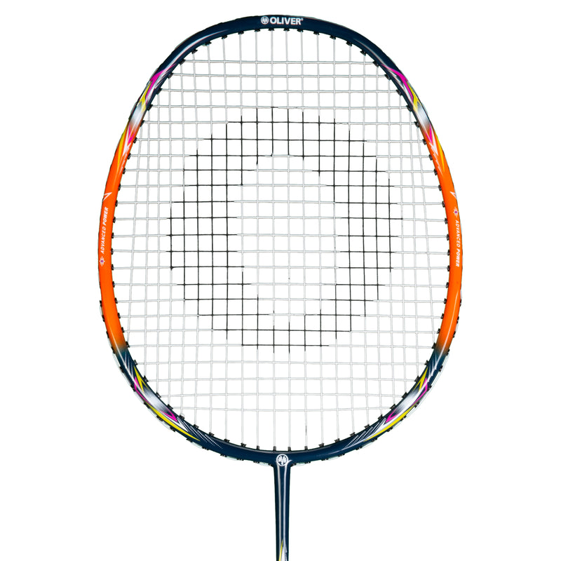 Oliver Badmintonschläger Set Fresh 30, orange-blauer Schläger mit bunten Akzenten für Federball auf weißem Hintergrund