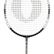 Oliver Badmintonschläger Modell T-50 Power Tour, silber-schwarzer Schläger vor weißen Hintergrund