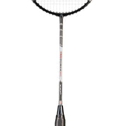 Oliver Badmintonschläger Modell T-50 Power Tour, silber-schwarzer Schläger mit schwarzem Griff vor weißen Hintergrund