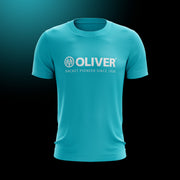 Sport T-Shirt in petrol mit großem,  weißem OLIVER Logo auf dunklem Hintergrund