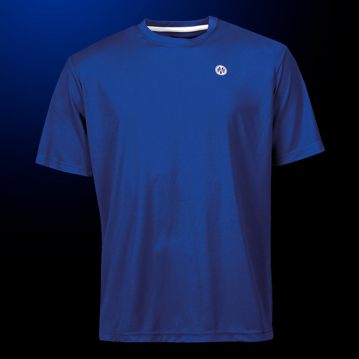 Blaues OLIVER Active T-Shirt mit kleinem Logo auf der Brust, ideal für Sport und Freizeit