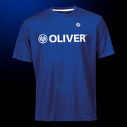Blaues OLIVER Active T-Shirt mit weißem Logo, ideal für Sport und Freizeit, aus 100% Polyester