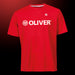 Rotes OLIVER Active T-Shirt mit weißem Logo, ideal für Sport und Freizeit, aus 100% Polyester
