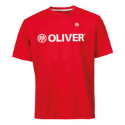 Rotes OLIVER Active T-Shirt mit weißem Logo, ideal für Sport und Freizeit, aus 100% Polyester