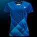 Blaues Damen-T-Shirt mit geometrischem Rautenmuster und OLIVER Logo auf der Brust