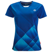 Blaues Damen-T-Shirt mit geometrischem Rautenmuster und OLIVER Logo auf der Brust