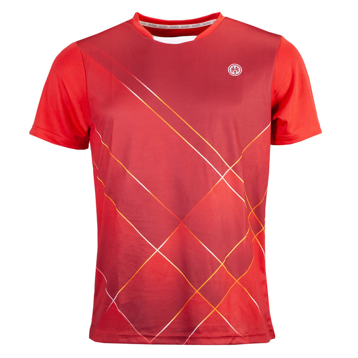 Rotes Herren-T-Shirt mit geometrischem Rautenmuster und OLIVER Logo auf der Brust