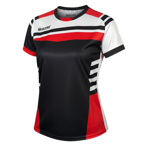 OLIVER Milano Lady-Shirt in schwarz-weiß-rot mit dezentem OLIVER-Logo auf weißem Hintergrund