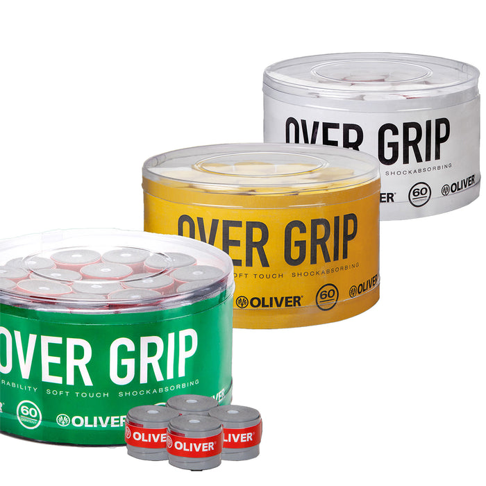 OLIVER Over Grip, grau, gelb, weiß,  60er Packung, langlebig, weich, stoßabsorbierend, ideal für Schlägergriffe