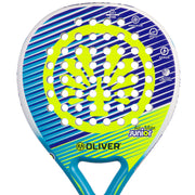 Oliver Padel-Schläger Modell Air Max Junior, blau und weiß mit gelbem Design, vor einem weißen Hintergrund