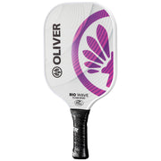 Oliver Pickleball Schläger Modell Rio Wave, weiß mit lila-pinkem Design, vor einem weißen Hintergrund