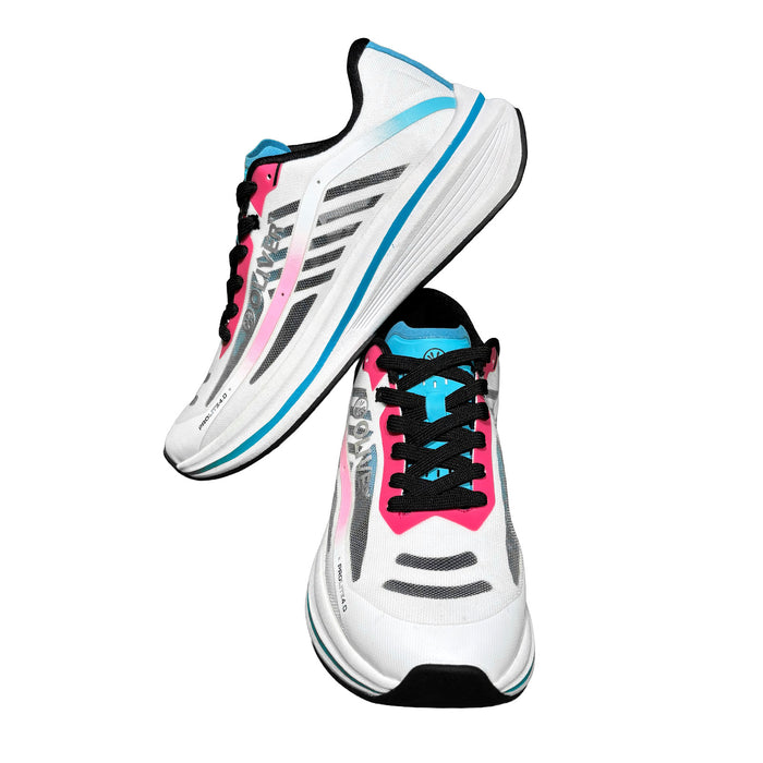 OLIVER Sportschuhe Pro-Lite 4.0 in weiß-pink-blau mit schwarzer Schnürung und transparentem Mesh-Muster auf einem weißen Hintergrund