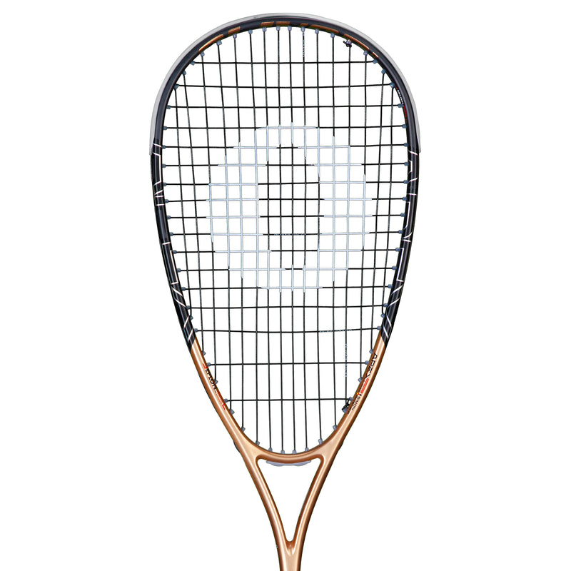 Oliver Squashschläger Modell Apex 320, kupferfarbener/schwarzer Schläger vor einem weißen Hintergrund