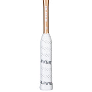 Oliver Squashschläger Modell Apex 320, weißer Griff vor einem weißen Hintergrund