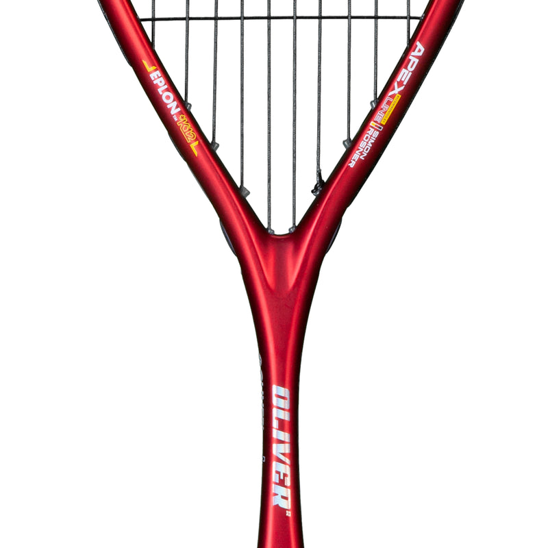 Oliver Squashschläger Modell Apex 520, roter Schläger vor einem weißen Hintergrund