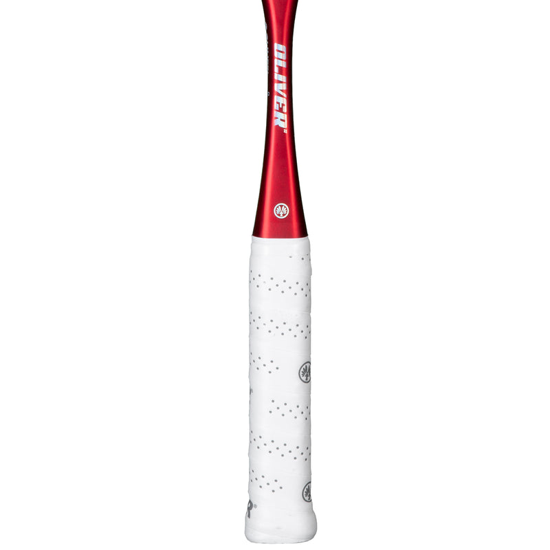 Oliver Squashschläger Modell Apex 520, weißer Griff vor einem weißen Hintergrund