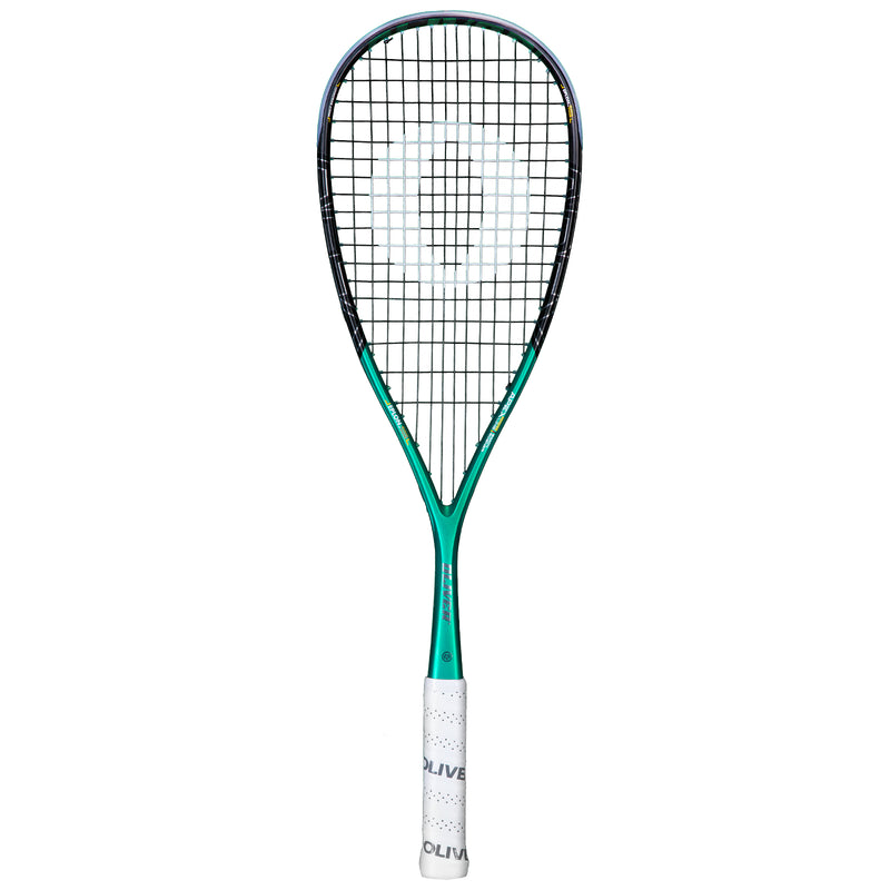 Oliver Squashschläger Modell Apex 920, mintgrüner Schläger mit weißem Griff vor einem weißen Hintergrund
