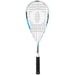 Oliver Squashschläger Modell Cross 9.2, weiß-blauer Schläger mit schwarzem Griff, vor einem weißen Hintergrund