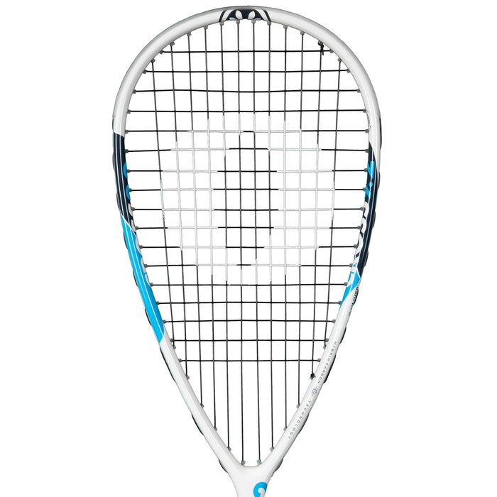 OLIVER Squashschläger Cross 9.2, weiß-blauer Squashschlägerkopf auf weißem Hintergrund