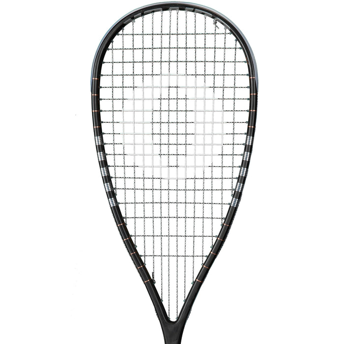 Oliver Squashschläger Modell Pure 7, schwarz-silberner Schlägerkopf vor einem weißen Hintergrund