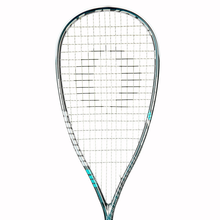 OLIVER Squashschläger Supra 110 Pro, Schlägerkopf mit blauen Akzenten auf weißem Hintergrund 