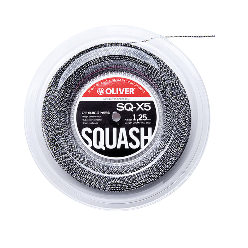 Grau-schwarze Oliver Squashsaite als Rolle vor einem dunklen grauen Hintergrund