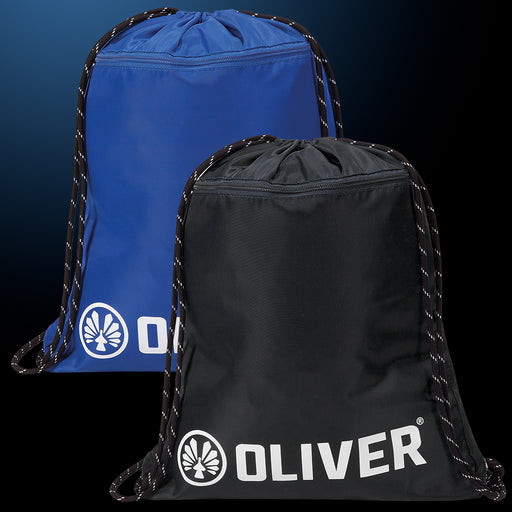 Schwarzer und Blauer OLIVER Gym-Sack mit weißem Logo und Kordelzug, ideal für den Transport von Sportausrüstung