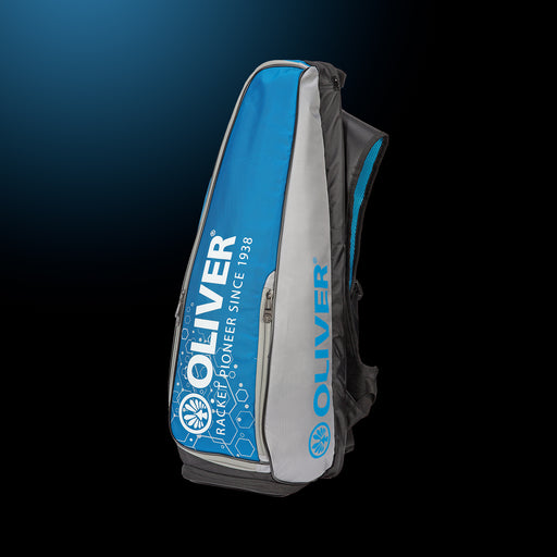 Blau-grauer OLIVER Long-Rucksack mit auffälligem Design und mehreren Reißverschlusstaschen, perfekt als Schlägertasche, Badmintontasche, Racketbag, oder für die Aufbewahrung von Badminton-, Squash-, Padel- und Pickleball-Ausrüstung