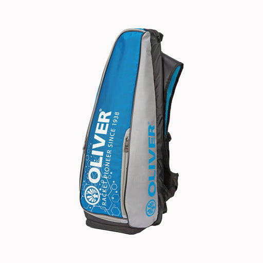 Blau-grauer OLIVER Long-Rucksack mit auffälligem Design und mehreren Reißverschlusstaschen, perfekt als Schlägertasche, Badmintontasche, Racketbag, oder für die Aufbewahrung von Badminton-, Squash-, Padel- und Pickleball-Ausrüstung