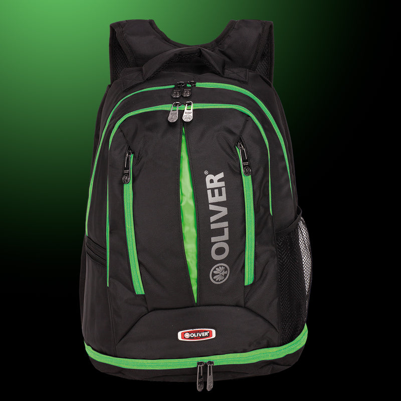 Schwarzer OLIVER Rucksack TS mit grünen Akzenten, ideal für Badminton-, Squash- und Padel-Ausrüstung