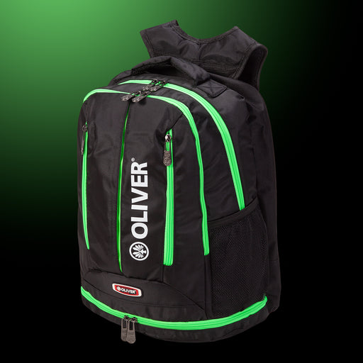 Schwarzer OLIVER Rucksack TS mit grünen Akzenten, ideal für Badminton-, Squash- und Padel-Ausrüstung