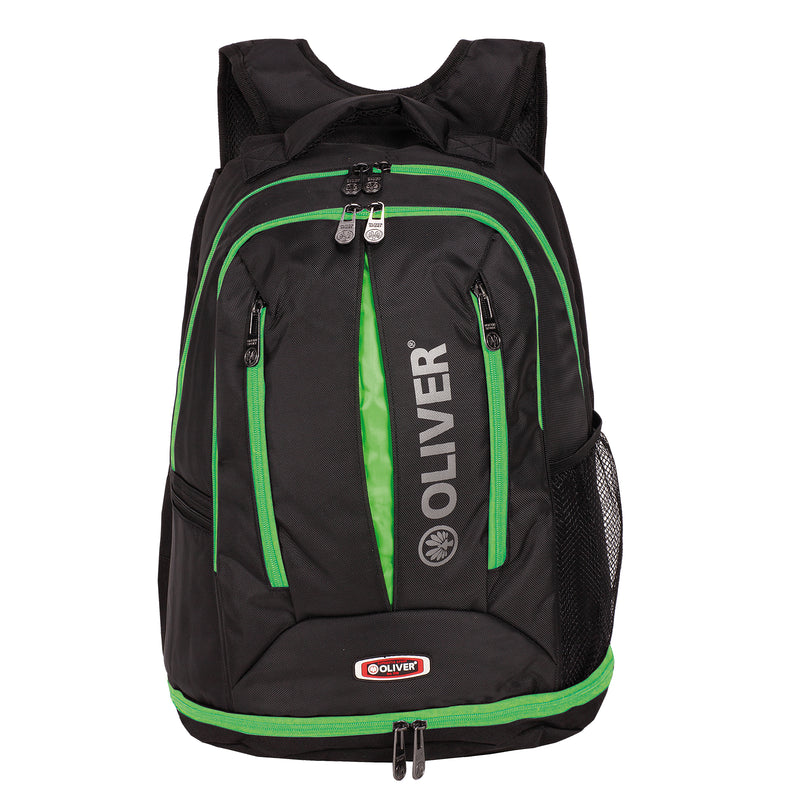 Schwarzer OLIVER Rucksack TS mit grünen Akzenten, ideal für Badminton-, Squash- und Padel-Ausrüstung