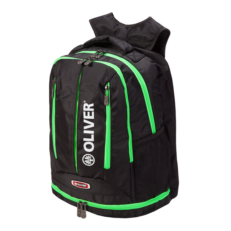 Schwarzer OLIVER Rucksack TS mit grünen Akzenten, ideal für Badminton-, Squash- und Padel-Ausrüstung