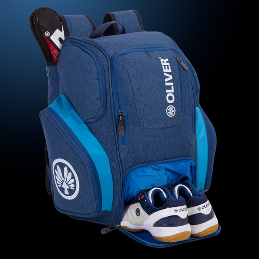 Blauer XL-Rucksack von OLIVER mit Fächern für Schläger und Schuhe, ideal für Badminton-, Squash- und Padel-Ausrüstung