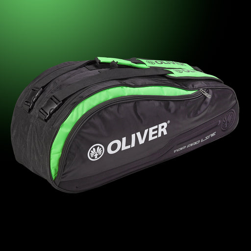 Schwarze OLIVER Top Pro Line Schlägertasche mit grünen Akzenten, ideal für Badminton- und Squash-Ausrüstung
