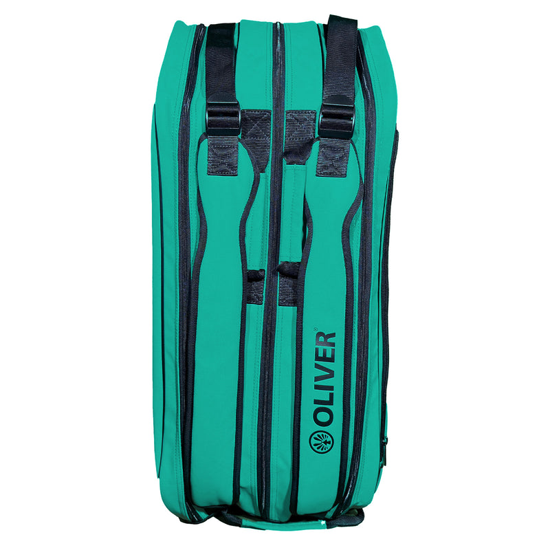 OLIVER RACKETBAG TOP PRO Extend in türkisgrün mit OLIVER Logo. Mit zwei Tragegriffen und Zwei Schultergurten  auf weißem Hintergrund.