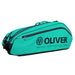 OLIVER RACKETBAG TOP PRO Extend in türkisgrün mit OLIVER Logo und langer Reißverschlusstasche auf weißem Hintergrund.