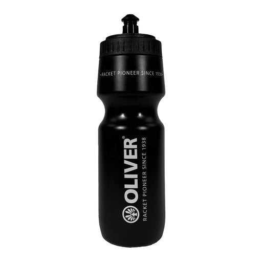 Schwarze OLIVER Sport Trinkflasche mit weißem Logo und weißer Schrift auf weißem Hintergrund